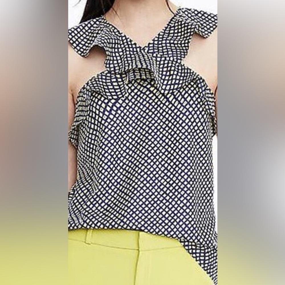 Banana Republic Cross Neck Navy And Yellow Sleeveless Top Women’s Size Small - Picture 8 of 8